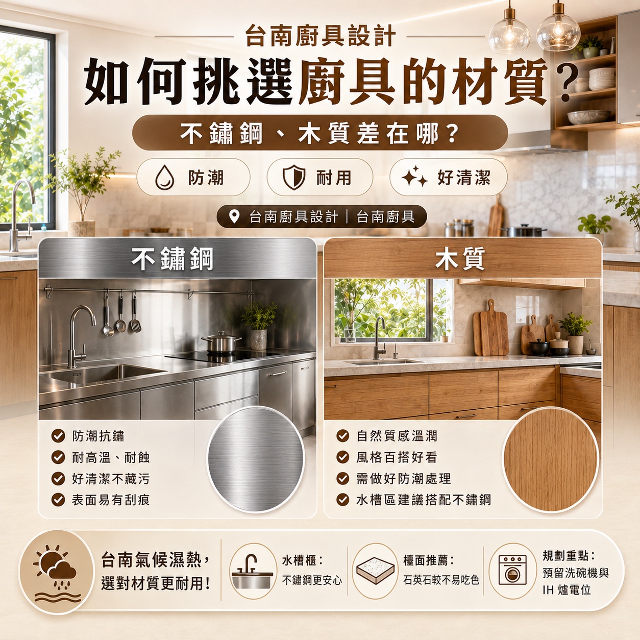 台南廚具設計如何挑選廚具的材質?不鏽鋼、木質差在哪?